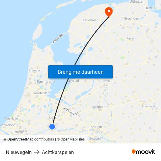 Nieuwegein to Achtkarspelen map