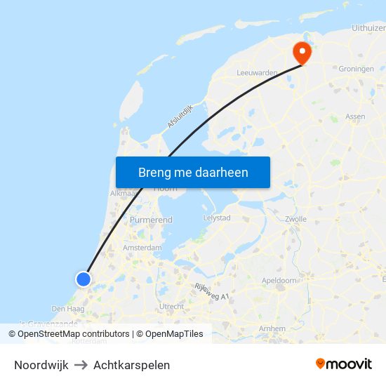 Noordwijk to Achtkarspelen map