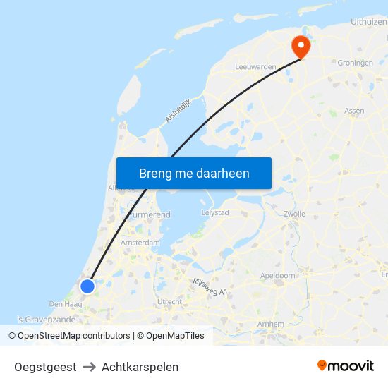 Oegstgeest to Achtkarspelen map