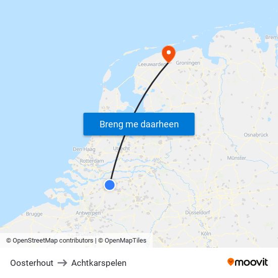 Oosterhout to Achtkarspelen map