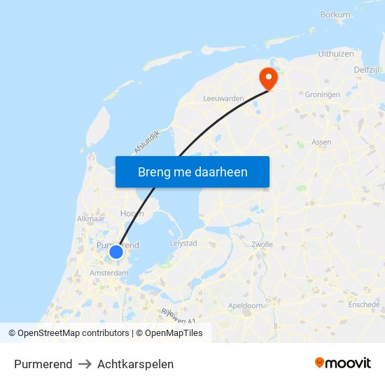 Purmerend to Achtkarspelen map