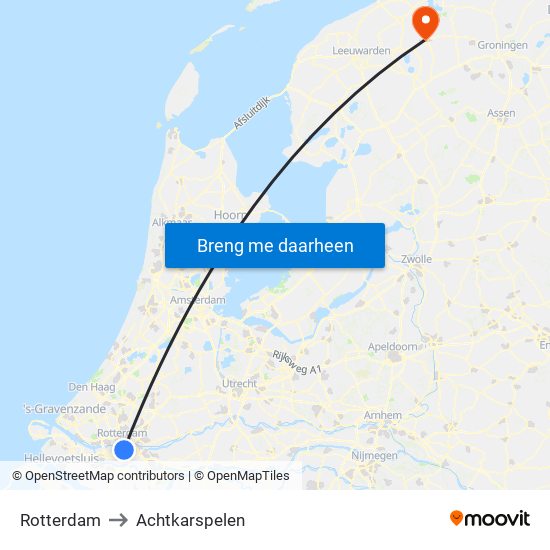 Rotterdam to Achtkarspelen map