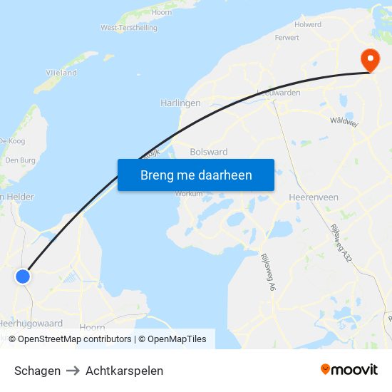 Schagen to Achtkarspelen map