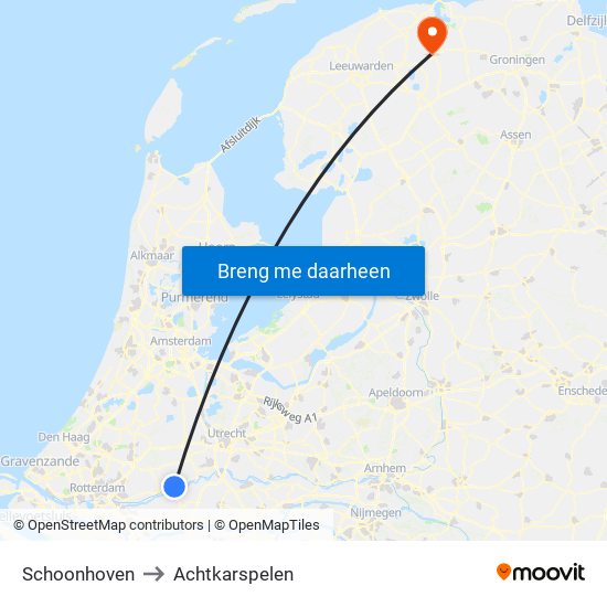 Schoonhoven to Achtkarspelen map