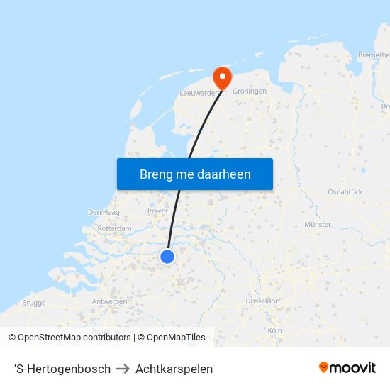 'S-Hertogenbosch to Achtkarspelen map