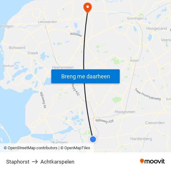 Staphorst to Achtkarspelen map