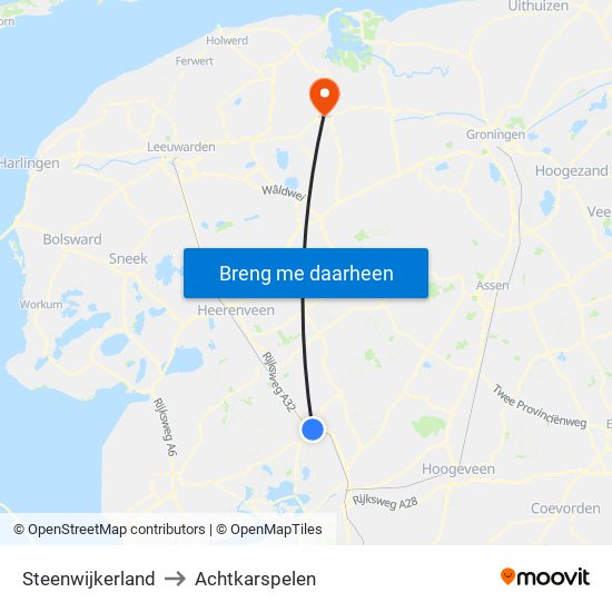 Steenwijkerland to Achtkarspelen map