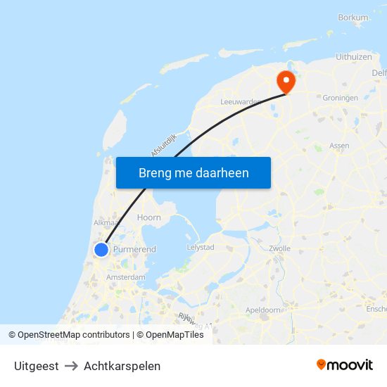 Uitgeest to Achtkarspelen map