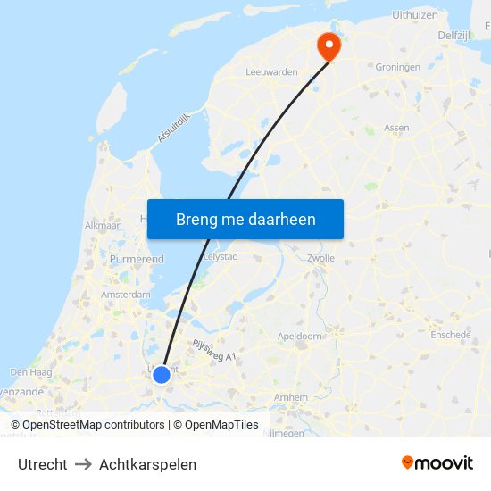 Utrecht to Achtkarspelen map
