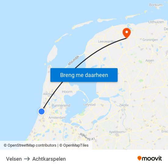 Velsen to Achtkarspelen map