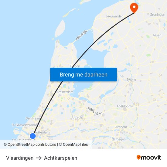 Vlaardingen to Achtkarspelen map