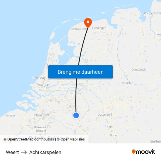 Weert to Achtkarspelen map