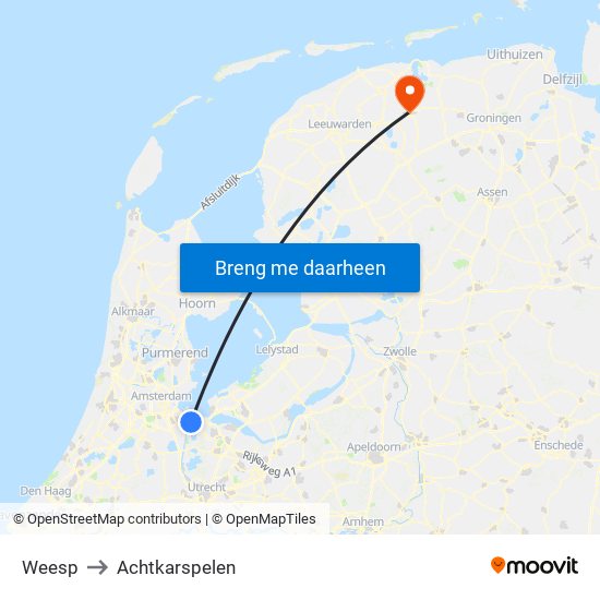 Weesp to Achtkarspelen map