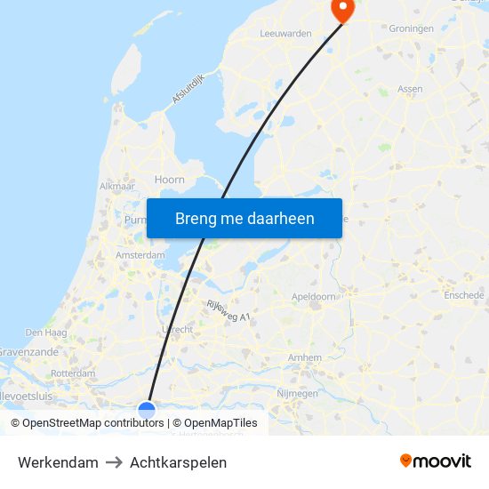Werkendam to Achtkarspelen map