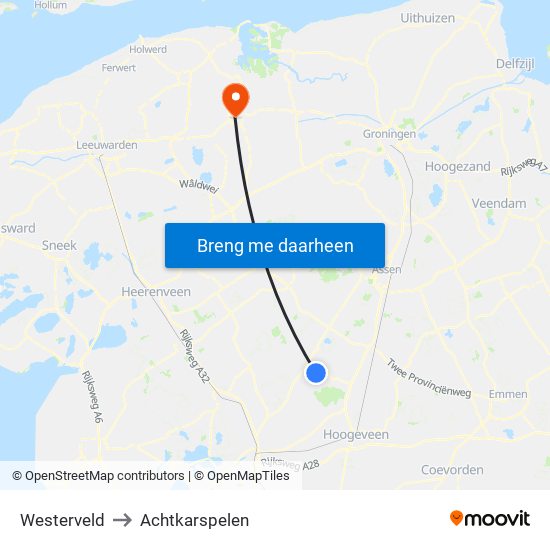 Westerveld to Achtkarspelen map