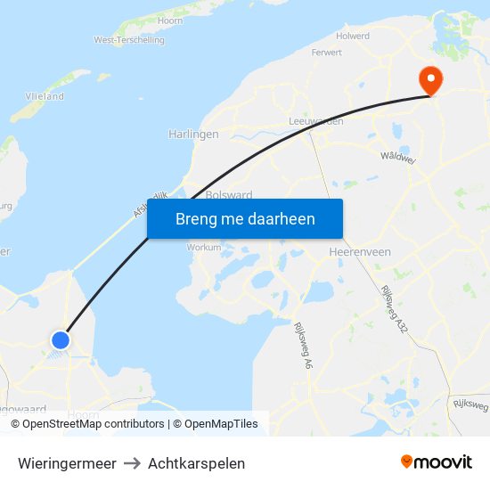 Wieringermeer to Achtkarspelen map