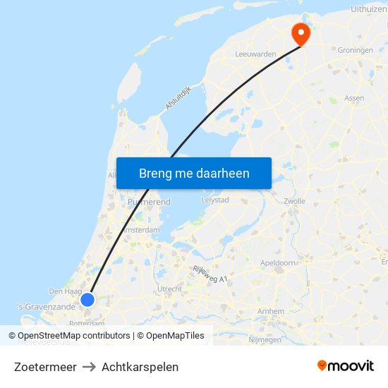 Zoetermeer to Achtkarspelen map