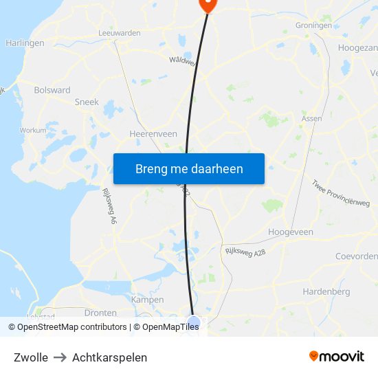 Zwolle to Achtkarspelen map