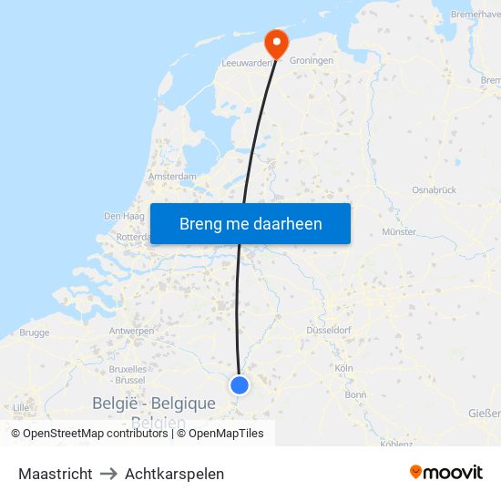 Maastricht to Achtkarspelen map
