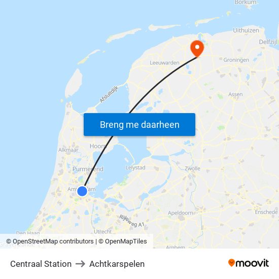 Centraal Station to Achtkarspelen map