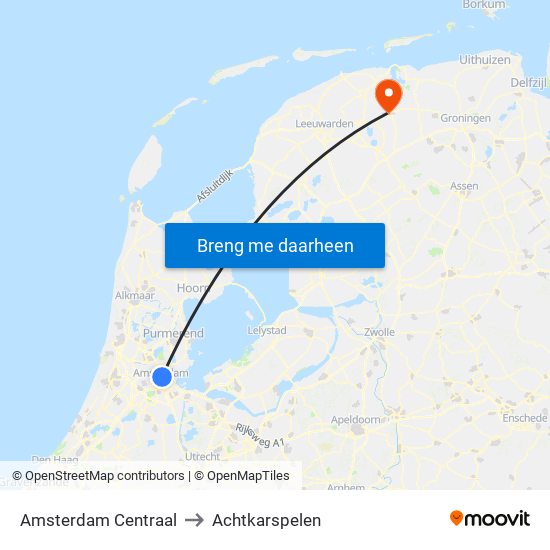 Amsterdam Centraal to Achtkarspelen map