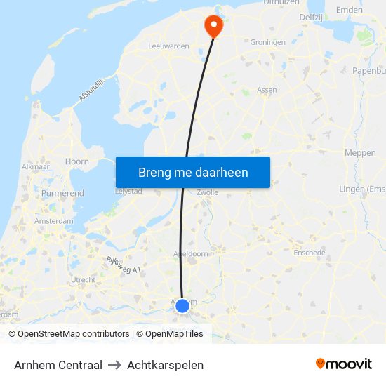 Arnhem Centraal to Achtkarspelen map