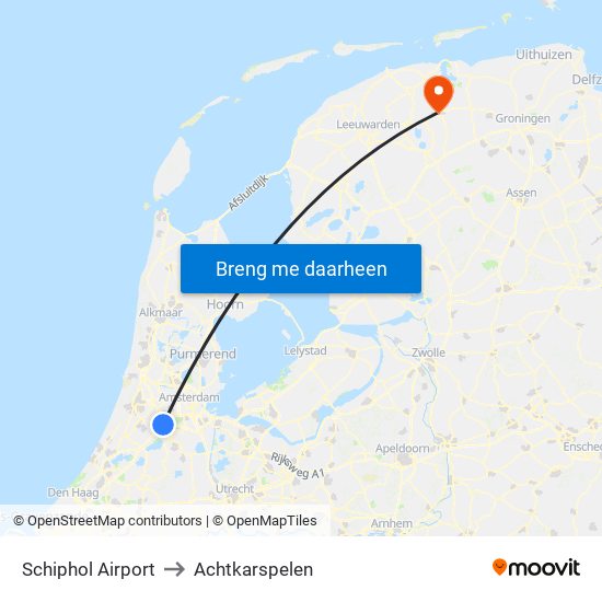 Schiphol Airport to Achtkarspelen map