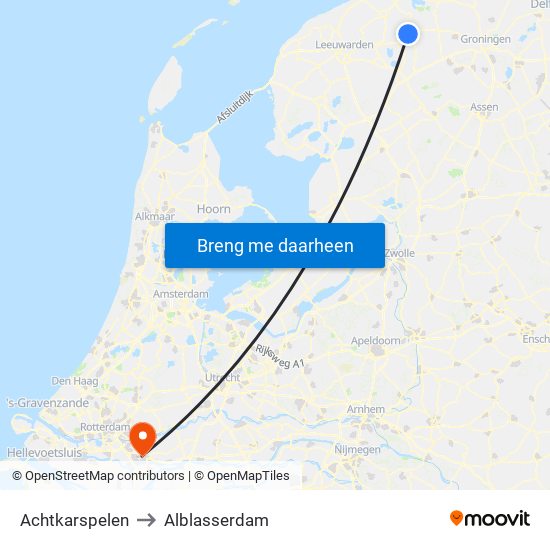 Achtkarspelen to Alblasserdam map