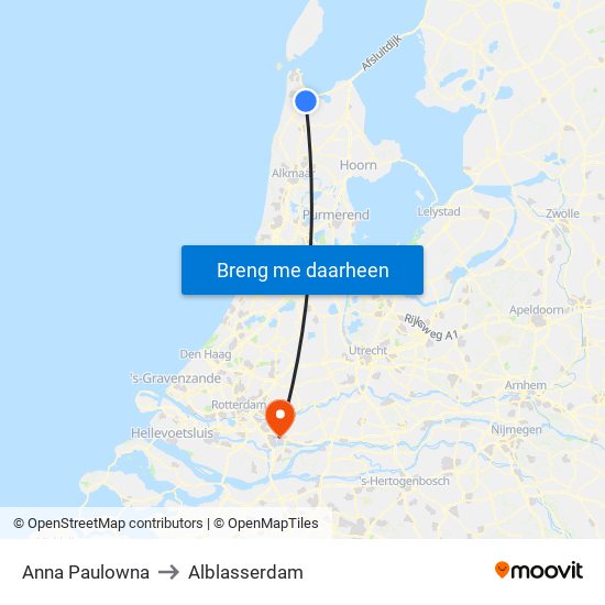 Anna Paulowna to Alblasserdam map