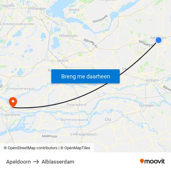 Apeldoorn to Alblasserdam map