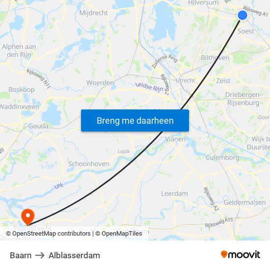 Baarn to Alblasserdam map