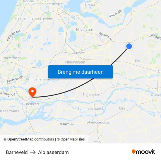 Barneveld to Alblasserdam map