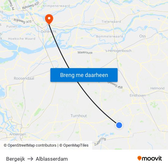 Bergeijk to Alblasserdam map