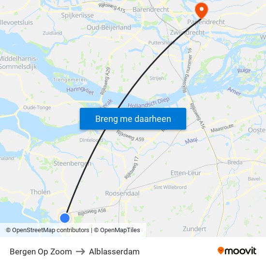 Bergen Op Zoom to Alblasserdam map