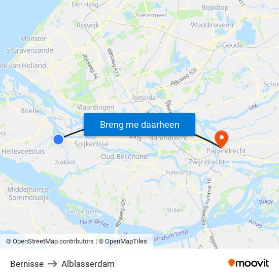 Bernisse to Alblasserdam map