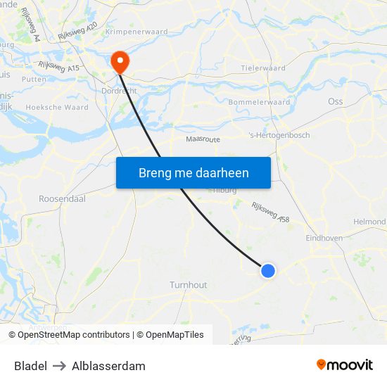 Bladel to Alblasserdam map