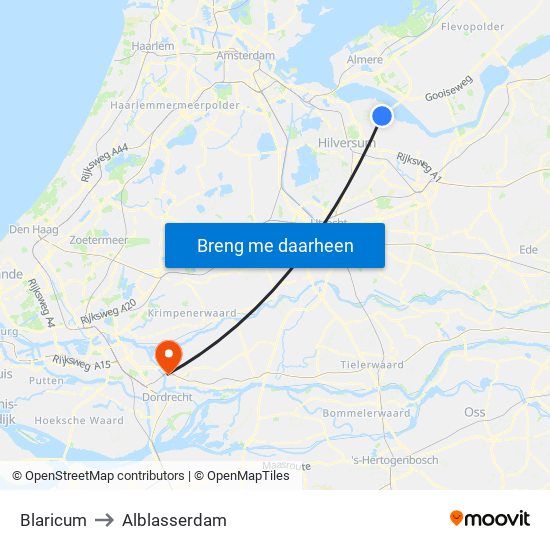 Blaricum to Alblasserdam map