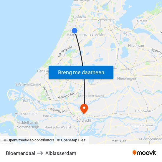 Bloemendaal to Alblasserdam map
