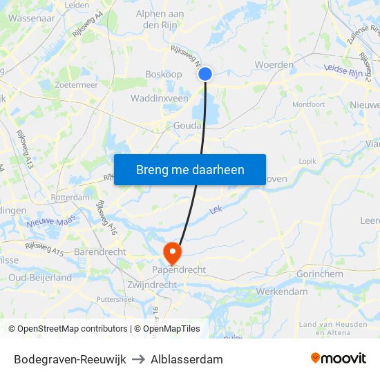 Bodegraven-Reeuwijk to Alblasserdam map
