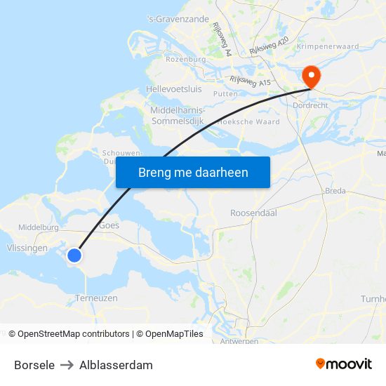 Borsele to Alblasserdam map