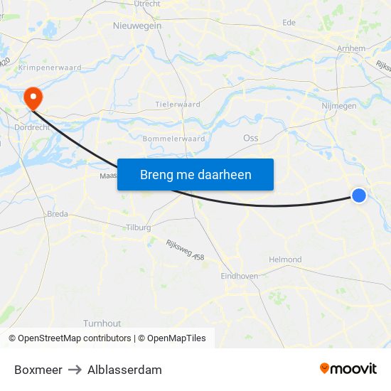 Boxmeer to Alblasserdam map