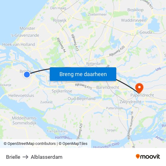 Brielle to Alblasserdam map