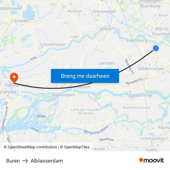 Buren to Alblasserdam map