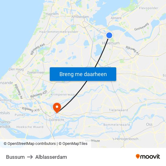 Bussum to Alblasserdam map