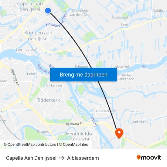 Capelle Aan Den Ijssel to Alblasserdam map