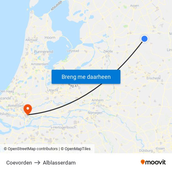 Coevorden to Alblasserdam map