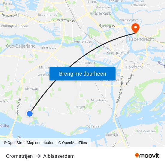 Cromstrijen to Alblasserdam map