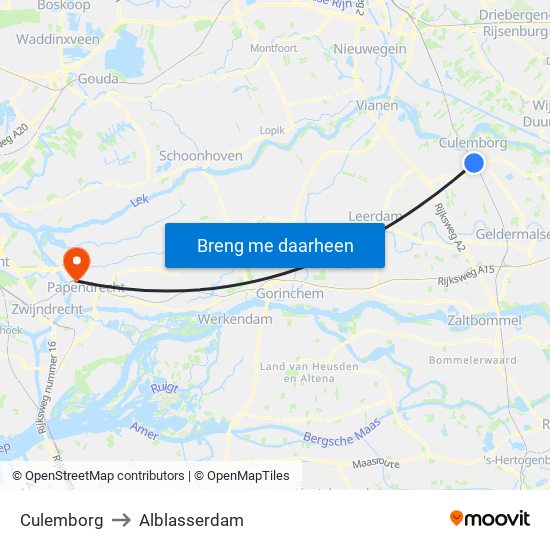 Culemborg to Alblasserdam map