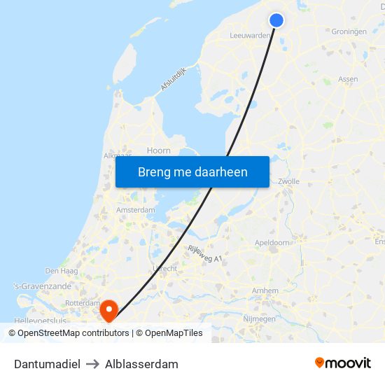 Dantumadiel to Alblasserdam map