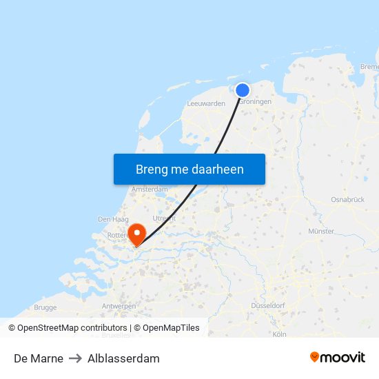 De Marne to Alblasserdam map